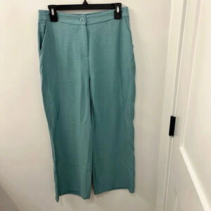 HAPPILY GREY blue/greenFLOWY PANTS wide leg cropped high rise size large NWT